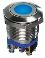 Apem PUSH BUTTON SWITCH 50mA Momentary SPST, Flat Button, Illuminated Blue LED