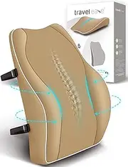 TRAVEL EASE Ergonomic Lumbar Support Cushion, Memory Foam Back Support for Car Seat Office Chair Gaming Chair, Backrest with Skin-Friendly Cover & Dual Adjustable Straps, Khaki