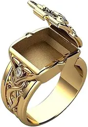 [outret] Men's Ring with Secret Compartment Mini Clamshell Storage Box Design Retro Carved Band Rings Punk Hip Hop Party Jewelry Unique Men Women Rapper Biker Gold Color Size 6-14