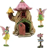 PRETMANNS Fairy Garden Fairy House – Accessories Kit with Miniature Garden Fairies – House is 18cm High – Door can open wide – Fairy Garden Supplies