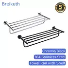 Bath Towel Shelf Rail Rack Wall Holder 304 Stainless Steel Chrome/Matte Black