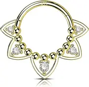 [OUFER] Gold Daith Piercing Jewelry, 9K Solid Gold Daith Hoop Earring, 16G Clear CZ Design Daith Earrings, Helix Cartilage Septum Piercing Jewelry