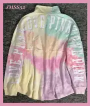 Victoria's Secret Pink Ombre Tie Dye Half Zip Varsity Pullover Sunset L NWT