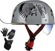 Vintage Retro Open Face Motorcycle Hel-Met Baseball Cap Half Hel-Mets with Pull-Down Lens for Men Women Moped Cap Jet Scooter Street Cruiser - DOT Certified