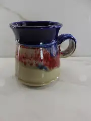 Vintage Studio Pottery Coffee Mug Blue Glaze Signed With Handle