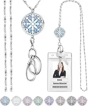 SAM & LORI Strong Lanyard Necklace Stainless Steel Beaded Chain Necklace Silver for ID Badge Holder and Key Chains Non Breakaway Pendant for Women Nurse Teacher (Mandala)