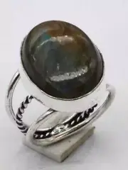 Labradorite Gemstone Ethnic Handmade Ring Jewelry US Size-6.25 R 3494