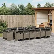 17 Piece Garden Dining Set with Cushions Grey Poly Rattan Patio Bar Sets