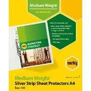 Marbig A4 Medium Weight Sheet Protectors Silver Edge 100 Pack
