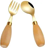 MAGICLULU Toddler Weaning Set Stainless Steel Utensils Curved Spoon and Fork Boys and Girls Forks and Spoons