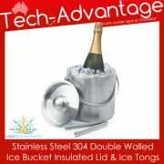 Stainless Steel Double Wall WINE Ice Bucket With Lid & Ice Tongs - Boat/Caravan