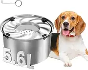 SYAMEET 5.6L Stainless Steel Dog Water Bowl,High Capacity No Splash Slow Water Feeder with Floating Tray,Deepening of Drinking Water Trough,Non-Slip Base,Suitable for Large Dogs/Multi Pet Households