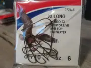 10 Eagle Claw Largo 2X Long Strip Live Bait Fish Hooks Saltwater Size 6 072A-6