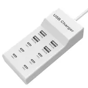 50W 10-Port USB Charger 4USB-A+6USB-C Fast Charging Desktop Charging Station EU Plug US Plug for iPhone 15 14 13 for Sam