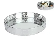 Mirror Decor Tray 30cm Round Vintage Look Silver Frame