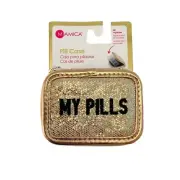 MIAMICA "MY PILLS" PILL CASE Weekly Pill Storage Purse Travel Pill Box Gold