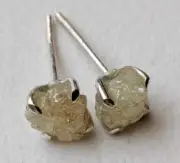 5-5.5mm Light Yellow Raw Diamond Studs 2 Pc Matched Pair Rough Diamond Studs