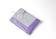 Bacati Ikat Zigzag Chevron with Border Plush Blanket, Grey/Lilac, 30" x 40"