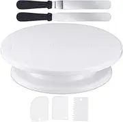 iDopick 11 Inch Cake Decorating Turntable, Cake Decorating Supplies Kit with Decorating Comb/Icing Smoother(3pcs),2 Icing Spatula for Party, Wedding, Birthday, Baby Shower