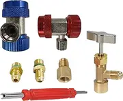 Daseeme A/C R134A Adapter Set with Puncture Style R134A Can Tap, AC R134A Quick Coupler Hose Connector Fitting Kit with Tank Adapter & Valve Core Remover