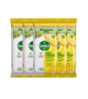 5 Pack Dettol Multipurpose Disinfectant Cleaning Wipes Lemon 110 Pack