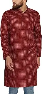 [Sojanya] Men's Cotton Linen Printed Kurta Red