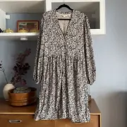 Boden Button-Through Jersey Dress Floral Rope Petal Bloom Black Beige