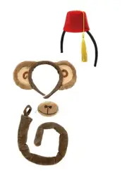 Unisex Adult Monkey In Fez Hat Kit Mini Headband Nose Tail Movie Costume Set