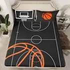 Basketball Court Print Fitted Sheet,Ball Sports Games Themed Bed Cover All-Ro...