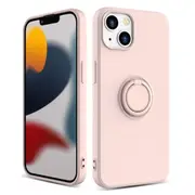 ZUSLAB Silicone Stand Case for iPhone 13 6.1" Magnetic Finger Ring Kickstand Bumper Protective Cover for Apple - Pink