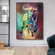 Abstract Colorful Bull Canvas Wall Art