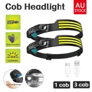 Waterproof COB LED Motion Sensor Head Torch Headlight USB Rechargeable Headlamp