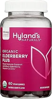 Hyland's Naturals Organic Elderberry Plus Gummies, Organic Black Elderberry with ZINC and Vitamin C, Immune Support Supplement for Adults, 60 Vegan Gummies (30 Days)