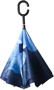 [Tadill] Children's Inverted Umbrella Hands Free Umbrella UV Protection Reversed Folding Upside Down Umbrella for Backpacking Kids, Style B