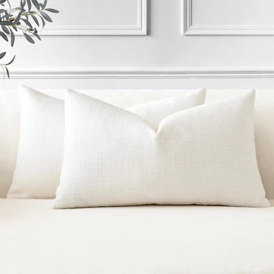 Pack of 2 Throw Pillow Covers 12X20 Inch Linen Cream Pillowcases Farmhouse Decor