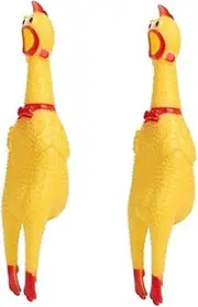 DoHTeck 2Pcs Rubber Screaming Chicken Dog Pet Toy Chicken, Puppy Playing Squeeze Sound Scare Scream Chicken Noise Doggy Toys, Safe and No Smell