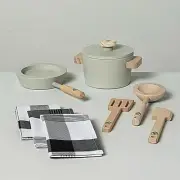 Hearth & Hand Magnolia Toy Cook Set Pots Pans 9pc Utensils Wooden Kitchen Play