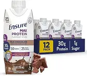 Ensure Max Protein Nutritional Shake with 30g of High-Quality Protein, 1g of Sugar, High Protein Shake, Milk Chocolate, 11 fl oz, 12 Count