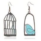 Unique Personalized Hollow Bronze Asymmetric Bird Cage Dangle Drop Earrings f...