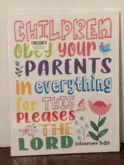 Children Obey Your Parent Religious Quote 11 x 15 Canvas Framed Wall Art New