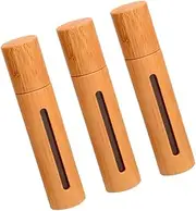 Ipetboom 3 Pcs Refillable Roller Bottles with Cover and Transparent Window Leakproof Essential Oil Vials with Stainless Steel Roller Balls for Perfume and Aromatherapy Wood Color