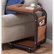 C Shaped Side Coffee Table with Storage and Wheels for Living Room and Bedroom