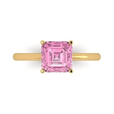 2.0Ct Asscher Cut Pink Gemstone Solid Gold Solitaire Engagement Promise Ring