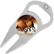 Brown Horses Golf Ball Marker Divot Repair Tool Bottle Opener