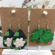 4 PC 3" Teardrop Double-Sided St Patrick’s Irish Leather Earring Set New 4269