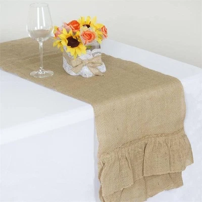 RUFFLED BURLAP TABLE RUNNER 14x108" Rustic Natural Wedding Party Catering Sale