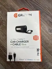 Griffin Ultra Compact Car Charger + Cable With Micro USB Connector 10W 3 Ft New