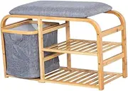JISADER Wooden Entry Bench with Cushion and Shoe Rack for Home Decor