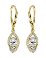 Aqua 18K Gold Over Sterling Silver Oval Cubic Zirconia Pave Halo Leverback Drop Earrings - Exclusive