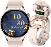 AIEK Smartwatch for Men Women, Built-in Bluetooth Headphones, 1.4 Inch AMOLED Large Screen, Sports Watch Compatible iOS Android Phone, Fitness Tracker with Heart Rate Sleep Monitor (Gold)